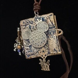 Hand Crafted Whimsy castle fairy magical Pendant leather cord Necklace jewelry